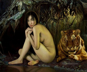 Tiger after the Rain Chinese Girl Nude Oil Paintings